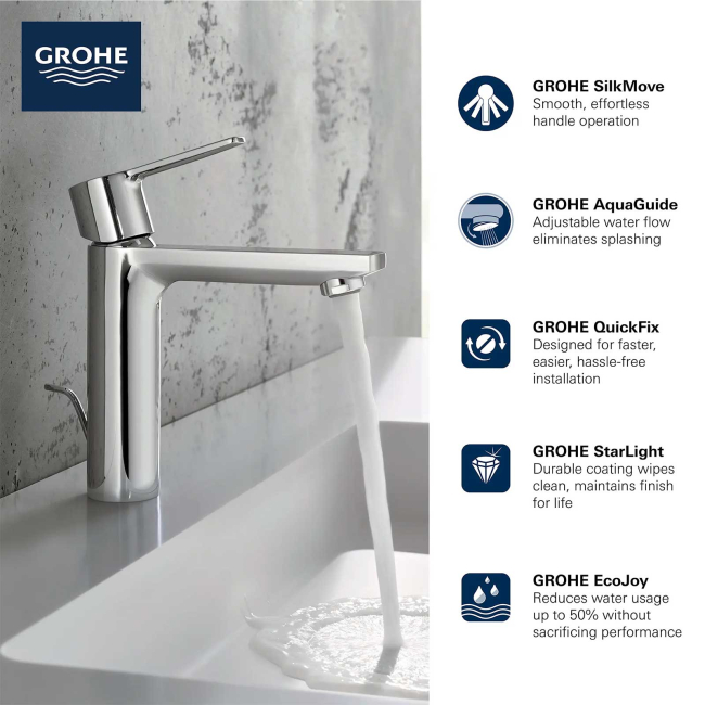 Grohe 23794GNA LINEARE Single Hole Single-Handle S-Size Bathroom Faucet, 1.2 GPM (4.5 L/min) Brushed Cool Sunrise