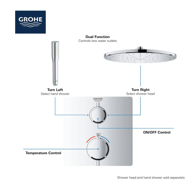 Grohe Grohtherm Thermostatic Valve Trim Only with Dual Lever Handles and Volume Control - Less Rough In 24111EN0