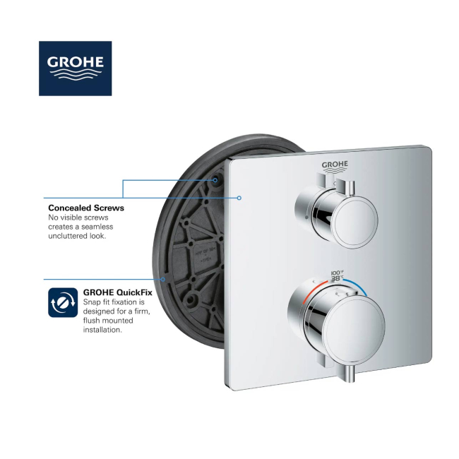 Grohe Grohtherm Thermostatic Valve Trim Only with Dual Lever Handles and Volume Control - Less Rough In 24111EN0