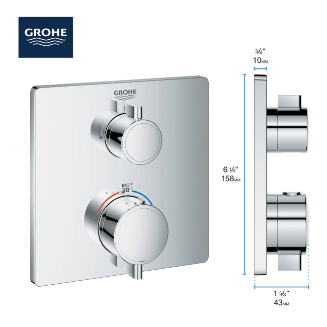 Grohe Grohtherm Thermostatic Valve Trim Only with Dual Lever Handles and Volume Control - Less Rough In 24111EN0