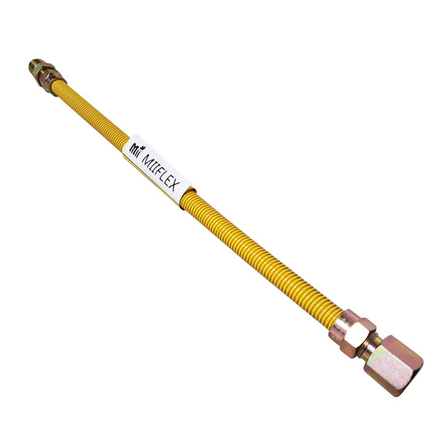 Yellow Polymer Coated Stainless Steel Tube 3/4" ID (1" OD) Connector with 3/4" MIP x 3/4" FIP Gas Flex Connector (24" Length x 3/4" ID)
