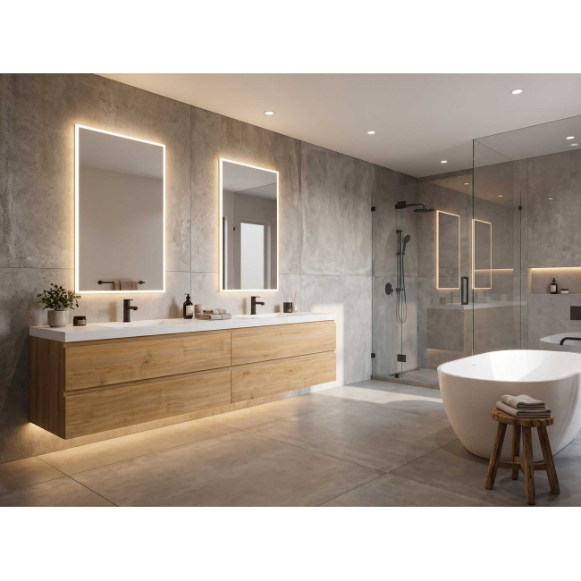 Angela 83.4" Contemporary Double Wall Mounted Vanity, Natural Oak TN-AG2120-NO