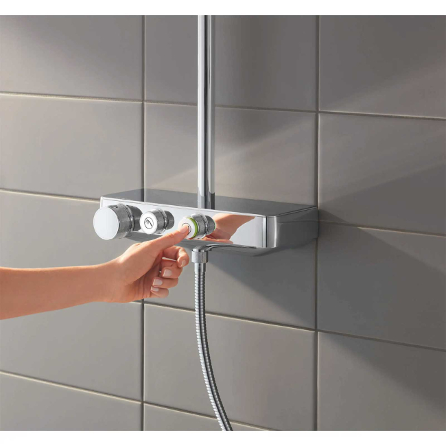 Grohe Euphoria SmartControl Thermostatic Shower System with Slide Bar, Hose, and Valve Trim - Less Hand Shower and Shower Head 26511000