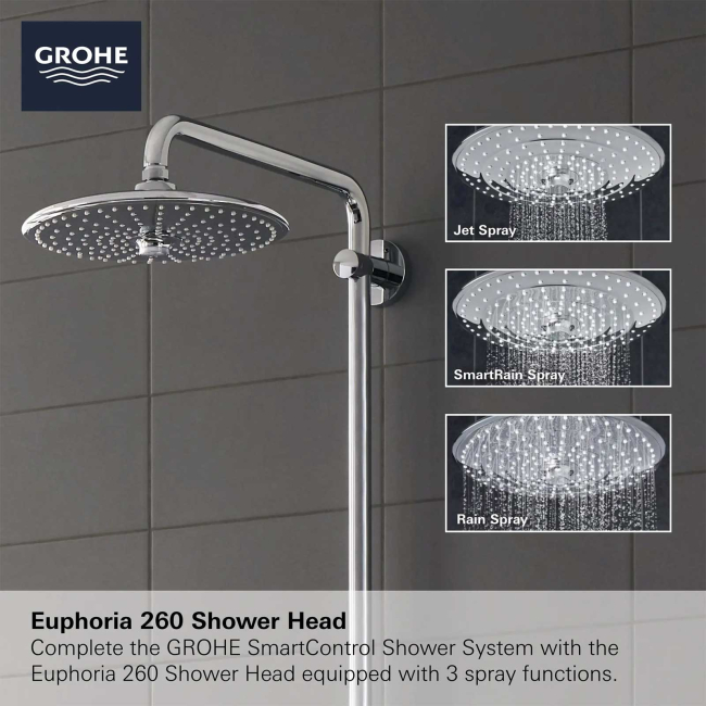 Grohe Euphoria SmartControl Thermostatic Shower System with Slide Bar, Hose, and Valve Trim - Less Hand Shower and Shower Head 26511000