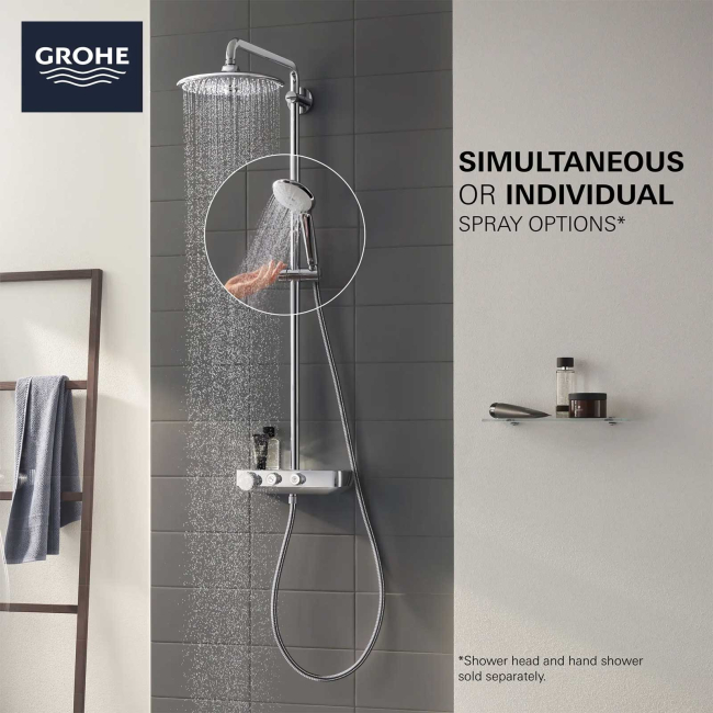 Grohe Euphoria SmartControl Thermostatic Shower System with Slide Bar, Hose, and Valve Trim - Less Hand Shower and Shower Head 26511000