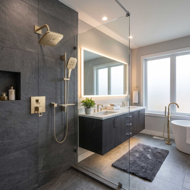 Grohe Eurocube Pressure Balanced Shower System with Shower Head, Hand Shower, Slide Bar, Shower Arm, and Valve Trim  29433GN0