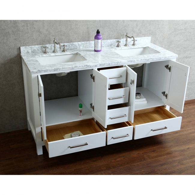 Vincent 60" Solid Wood Double Bathroom Vanity in White HM-13001-60-WMSQ-WT