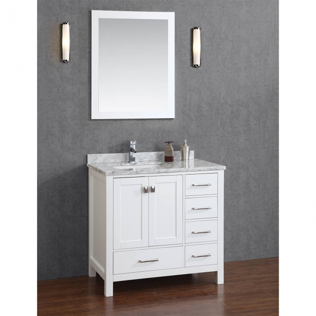 Vincent 36" Solid Wood Single Bathroom Vanity in White HM-13001-36-WMSQ-WT