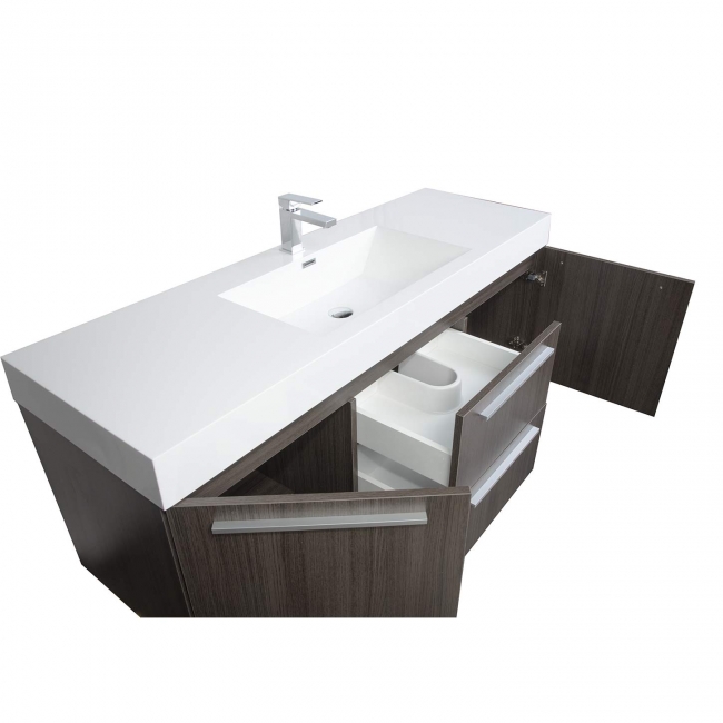 59" Wall Mount Contemporary Bathroom Single Vanity in Grey Oak TN-NT1500S-GO