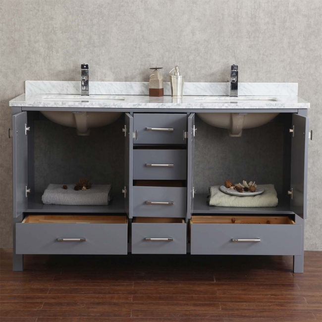 Vicent 60" Solid Wood Double Bathroom Vanity in Charcoal Grey HM-13001-60-WMSQ-CG