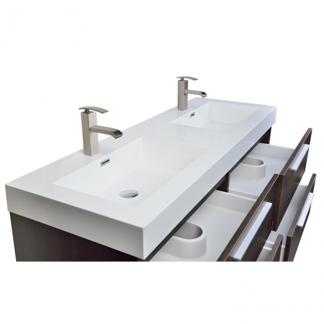 54" Modern Double-sink Vanity Set with Drawers  Grey Oak TN-B1380-GO