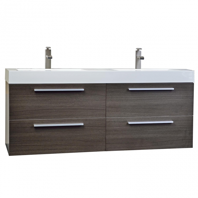 54" Modern Double-sink Vanity Set with Drawers  Grey Oak TN-B1380-GO