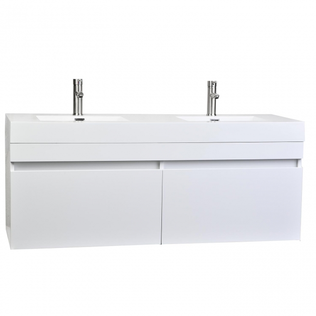 57" Modern Double Sink Vanity Set in Glossy White - Black TN-T1440-HGW