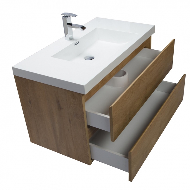 Angela 35.5" Wall-Mount Bathroom Vanity in Natural Oak TN-AG900-NO