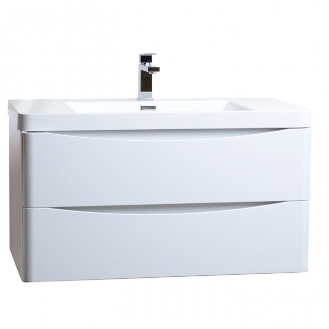 Merida 35.5" Wall-Mount Bathroom Vanity in Gloss White TN-SM900-HGW