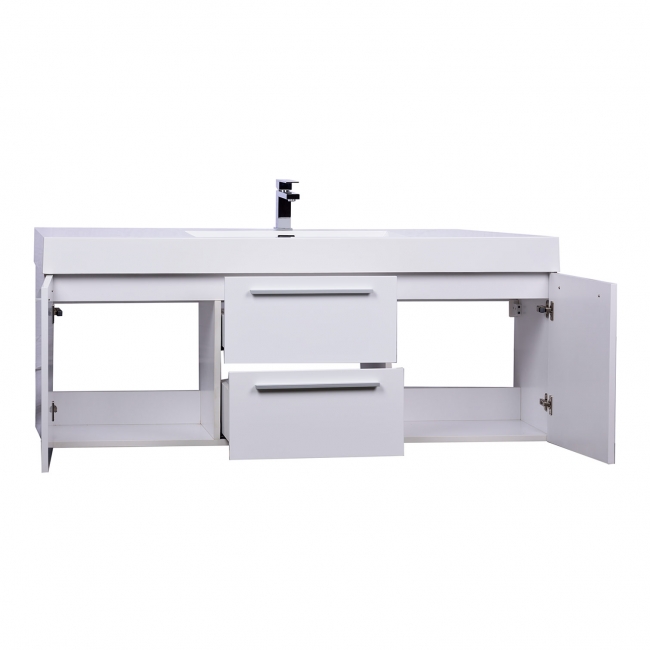 Buy 59 Inch  Wall Mount Contemporary Bathroom Single Vanity in High Gloss White TN-NT1500S-HGW - Conceptbaths.com