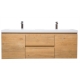 59" Angela Wall Mounted Modern Double Vanity, Natural Oak TN-AG1500-1D-NO