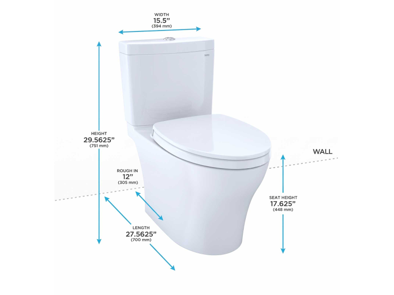 TOTO Aquia IV 0.9 / 1.28 GPF Dual Flush Two Piece Elongated Chair Height Toilet with Push Button Flush - Seat Included