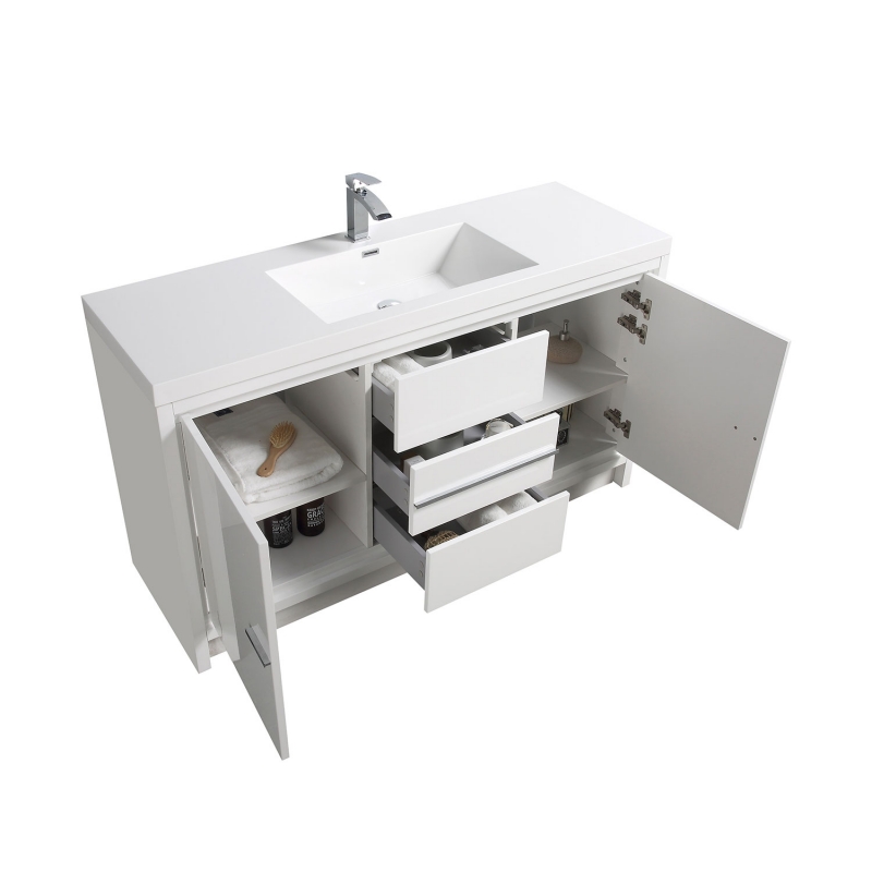 Buy CBI Enna 59 Inch Single Modern Bathroom Vanity in High Gloss White