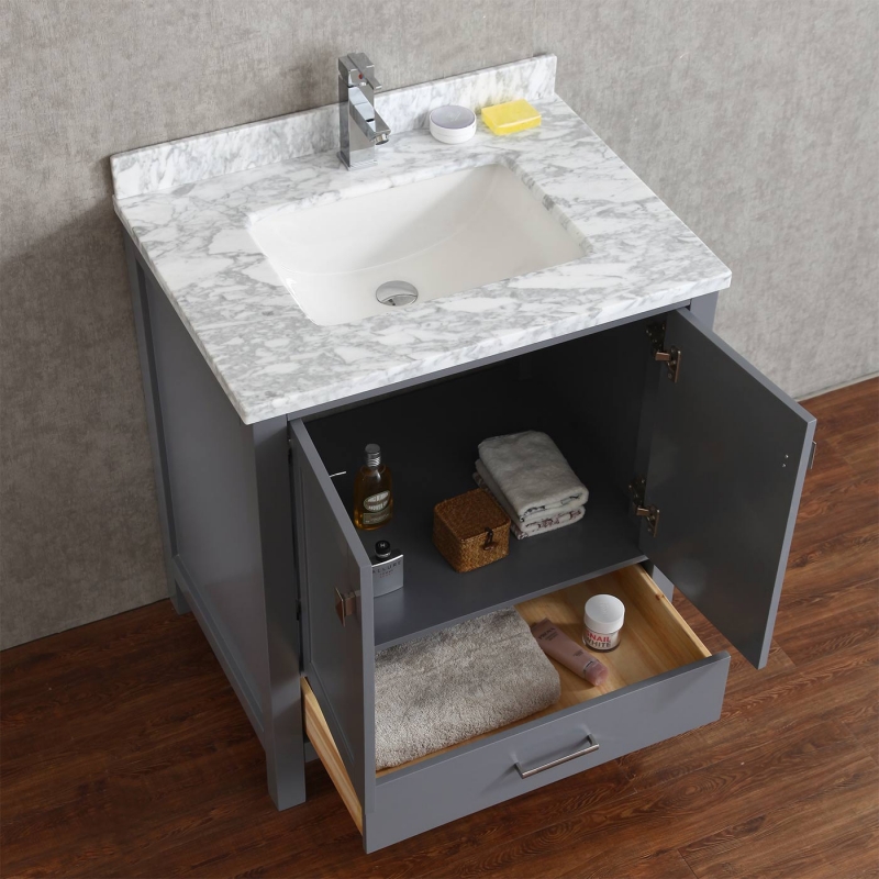 Buy Vincent 30 Inch Solid Wood Double Bathroom Vanity in Charcoal Grey HM1300130WMSQCG